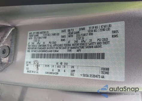 2014 Ford Escape Se из США, поврежденный, VIN 1FMCU0G99EUA61364